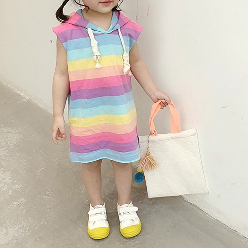 Little Girls Casual Rainbow Summer Hooded Dress